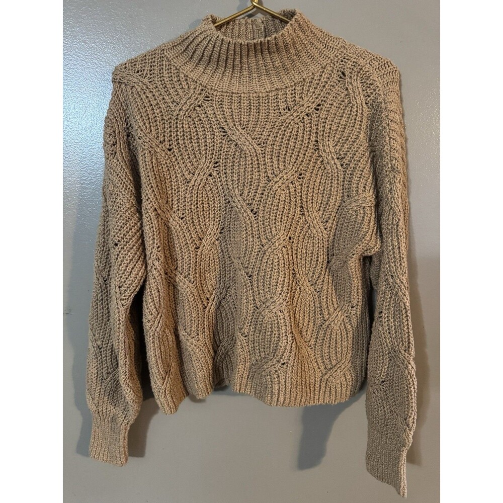 American Eagle Outfitters Beige Cable Knit Turtleneck Sweater Medium